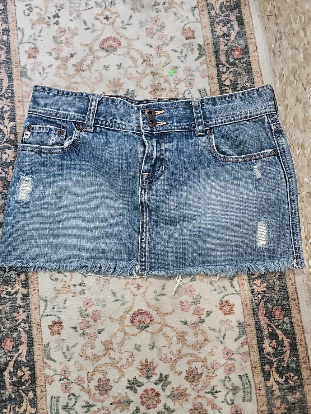 Vintage Abercrombie Size 16 Blue Distressed Denim Mini Skirt